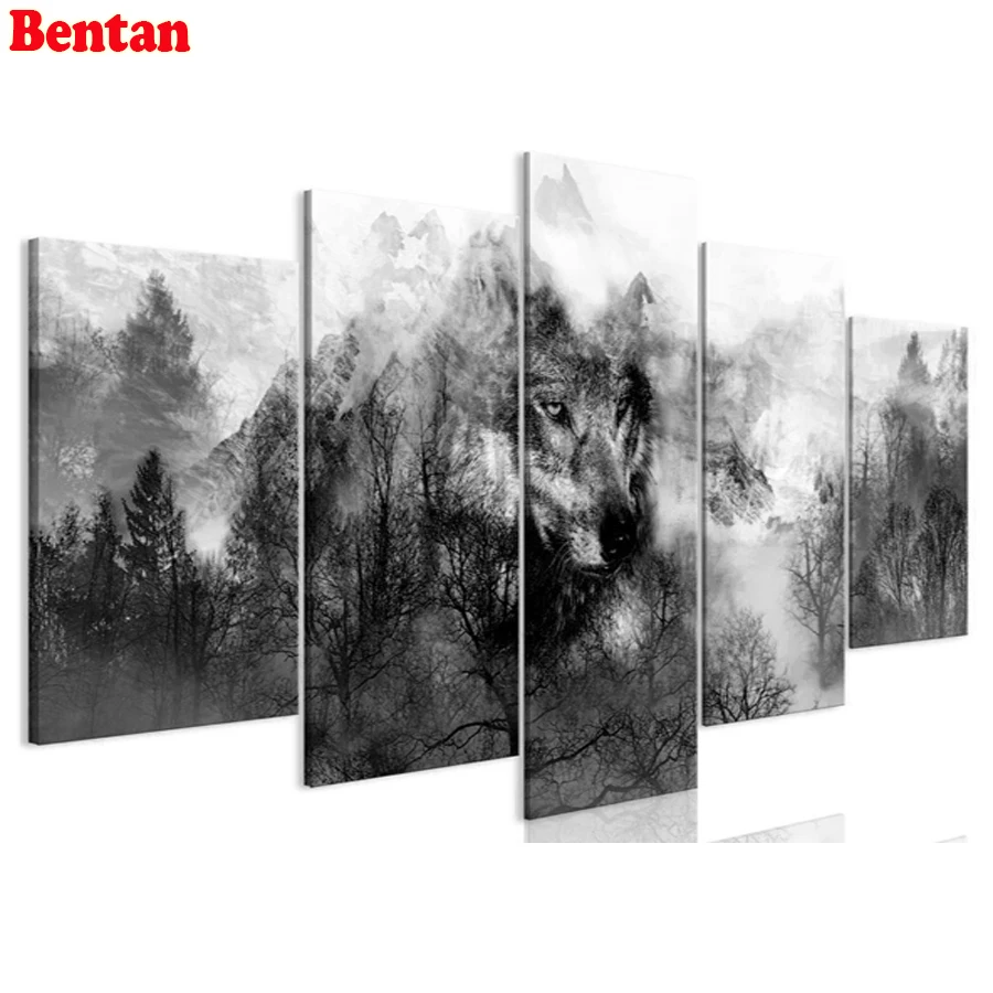 5D DIY Алмазная картина Северный пейзаж волк лес абстрактный набор крестиков