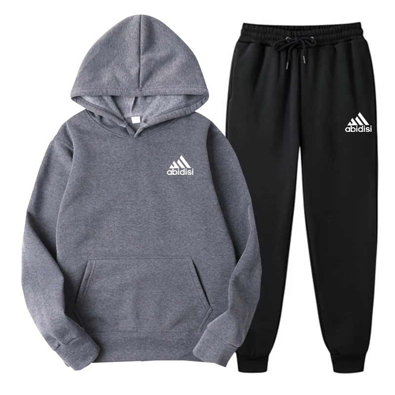 2023 Spring and Autumn New Hoodie Casual Tracksuit + Black Casual Pants 2-Piece Set Fashionable High Street Casual Men's Sets