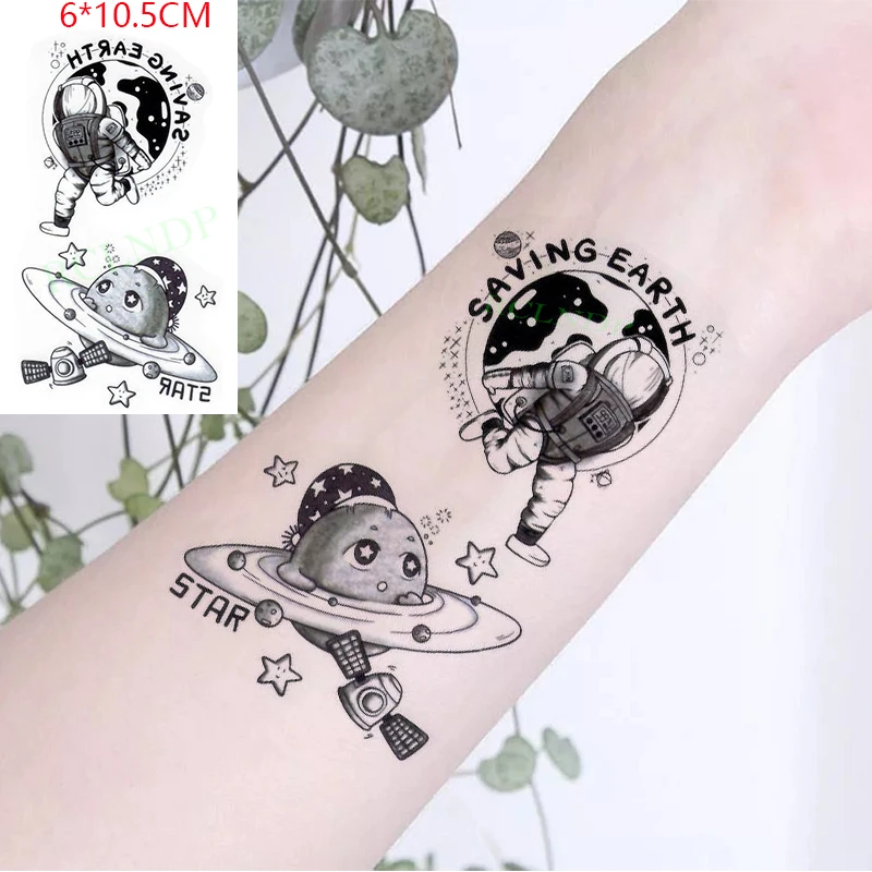 

Waterproof Temporary Tattoo Sticker ins Astronaut universe earth moon cartoon Body Art flash tatoo fake tatto for Women Men