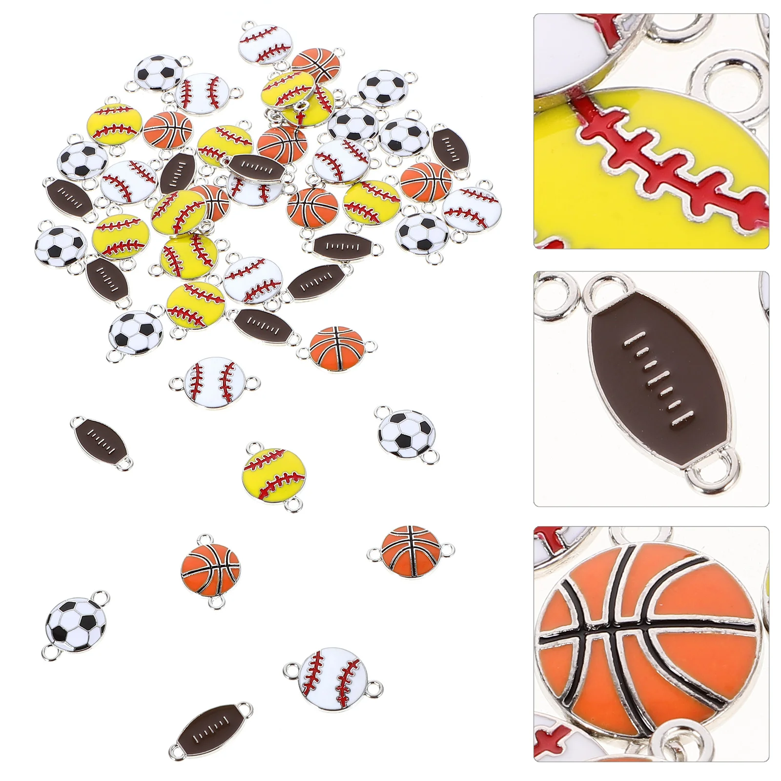 

50 Pcs Rugby Ball Keychain Charms Bulk Alloy Basketball Soccer Jewelry Vintage Baseball Design Pendant Earring Making