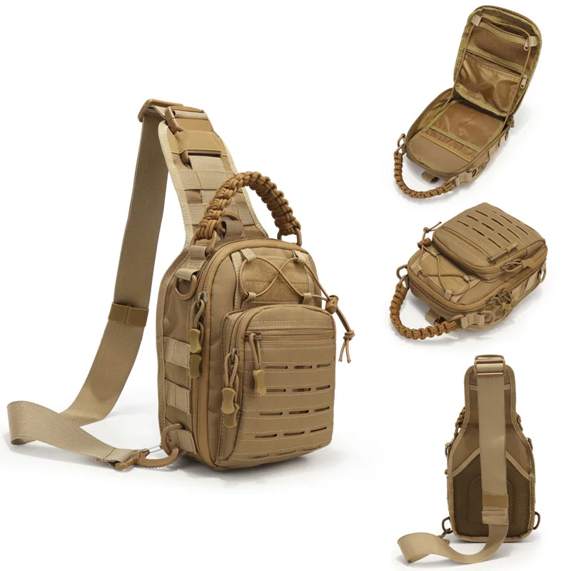 Single Shoulder Diagonal Straddle Outdoor Portable Riding Camouflage  Sports Small Chest Handbag Laser Punching Satchel
