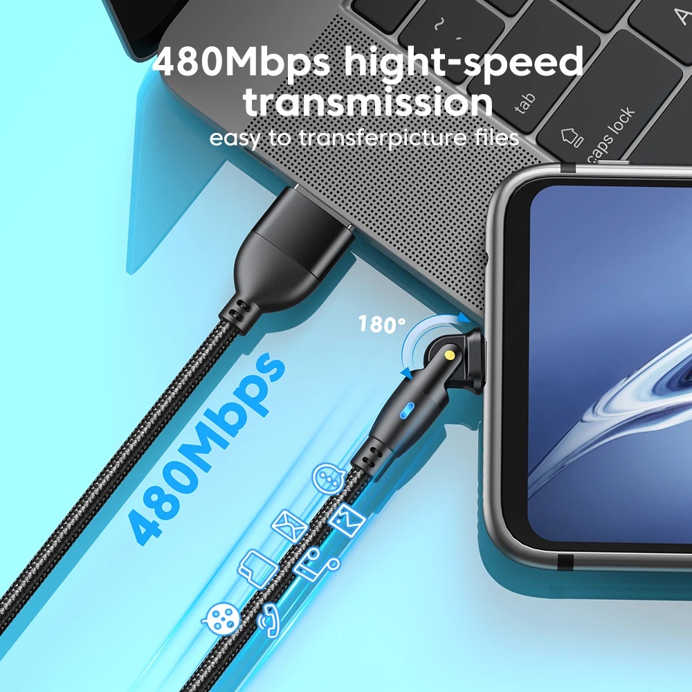 AUFU вращающийся на 180 градусов USB-кабель типа C провод для быстрой зарядки Xiaomi POCO