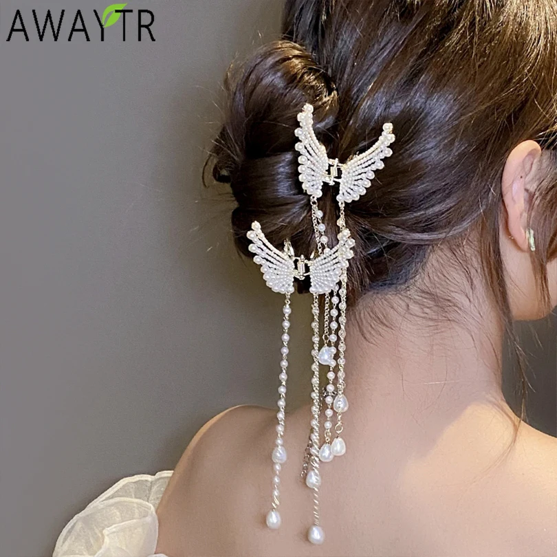 

Women Gold Butterfly Hair Claw Tassel Pearl Vintage Long Pendant Hair Clips Crab Headband Bow Hairpin Elegant Hair Accessories