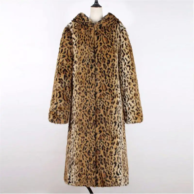 Autumn and Winter New Women's Fur Coat Fashion Street Fashion Throwing Hat Leopard Long Coat Loose Versatile Windbreaker