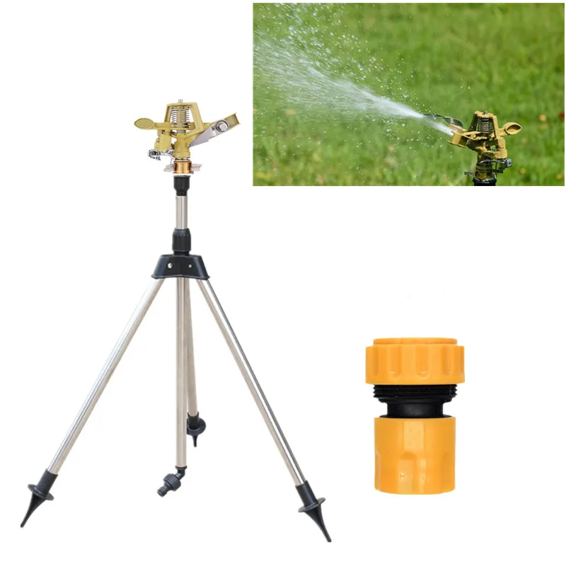 

1/2" Zinc Alloy Impact Sprinkler Head With SS Tripod Watering Large Gardens Hose End Sprinklers Watering Adjustable Angle