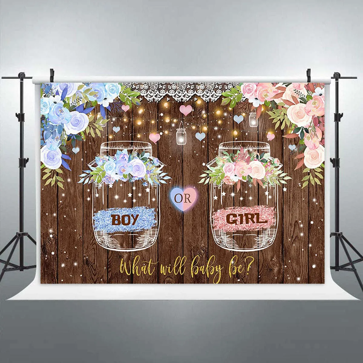 

Wishing Bottle Gender Reveal Backdrop Boy or Girl What Will Baby Be Baby Shower Photography She or He Pink or Blue Party Banner