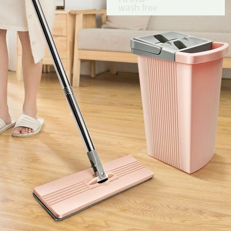 

Mop with Bucket Floor Cleaning Tools Squeeze House Item Wash Lazy Magic Rag Pad Spin Brush Head Home Products Self-squeezer Pink