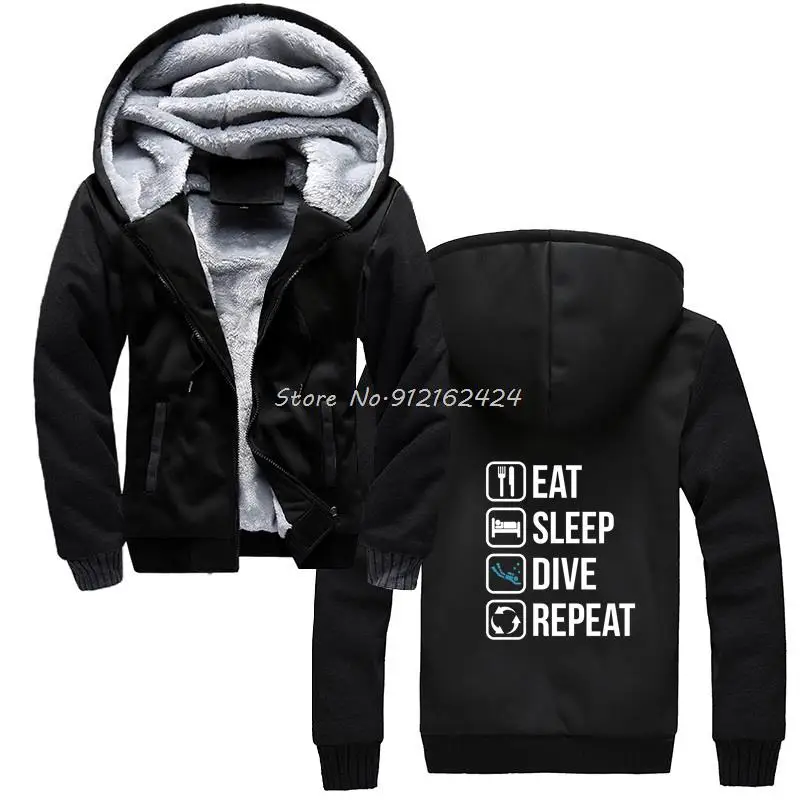 

Eat Sleep Scuba Dive Repeat Hoodie Diving Winter Men Jacket Sweatshirts Thicken Hoody Coat Hooded Sportswear Streetwear