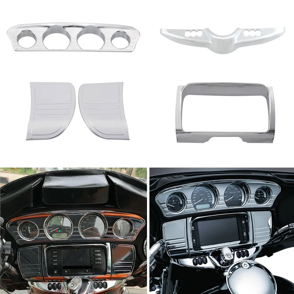 

Motorcycle Inner Fairing Trims Tri-Line Gauge Stereo Switch Panel Cover Accents For Harley Electra Street Glide Tri Glide Chrome
