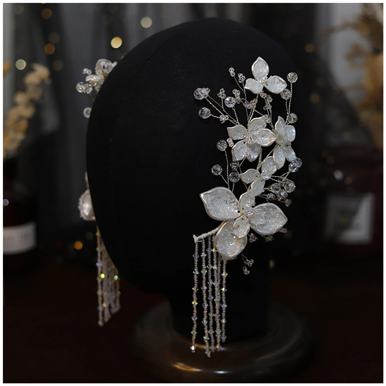 

Non Pierced Ear Earrings Wrap Hoop White Floral Fringed Jewelry for Thanksgiving Day Christmas Gift FS99