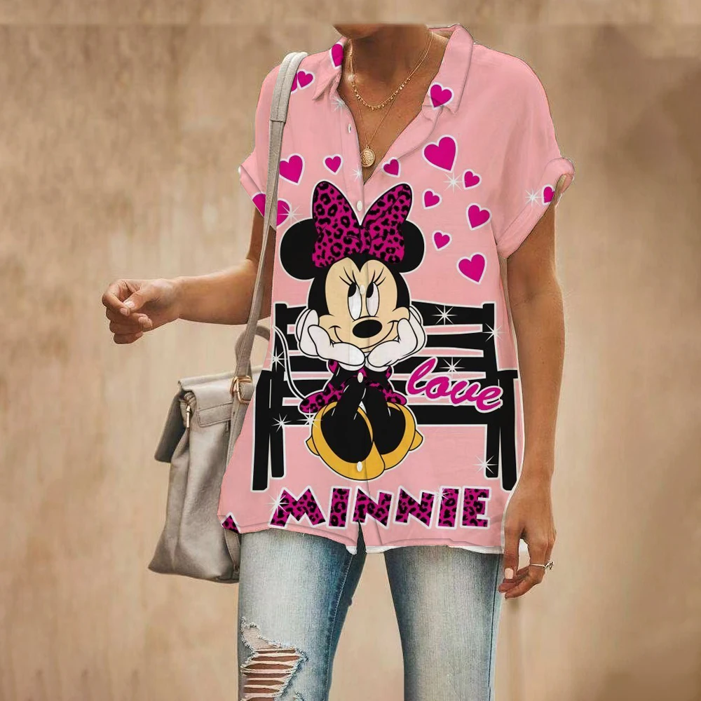 

Summer Disney Brand Mickey and Minnie Collection Anime Harajuku Style Fashion Casual Ladies Short Sleeve Shirt Kawaii Top y2k