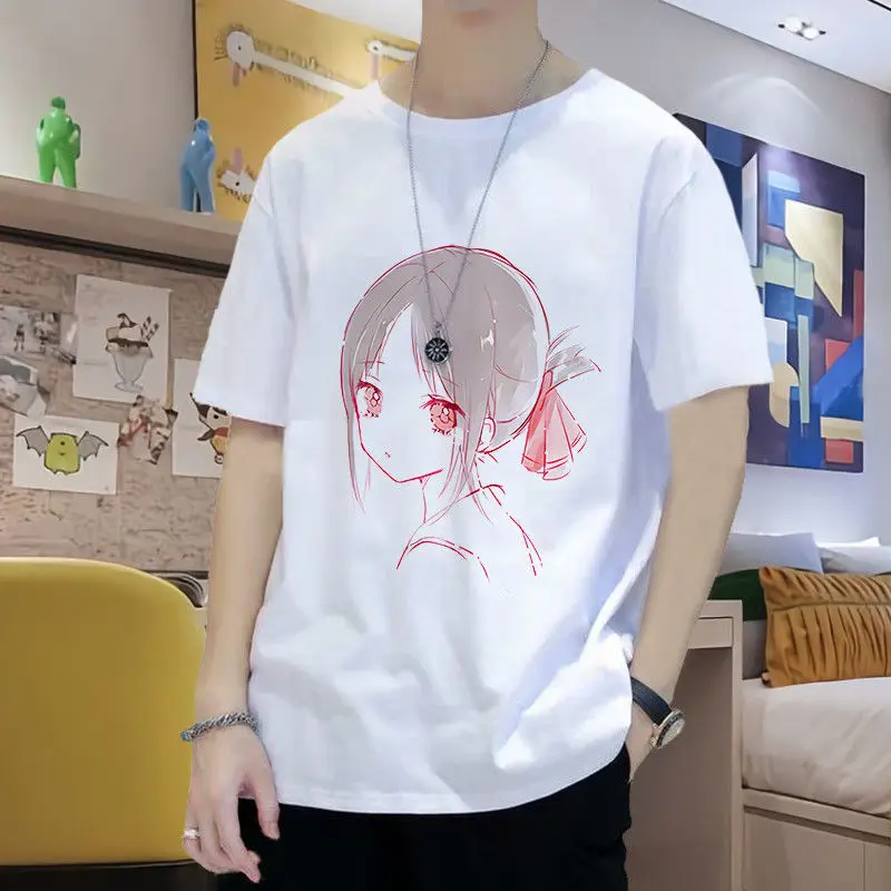 

White Anime T Shirt Men Kaguya Sama Love Is War Miyuki Shinomiya Fujiwara Funny Tee Kawaii Print tshirt short sleeve casual 4xl