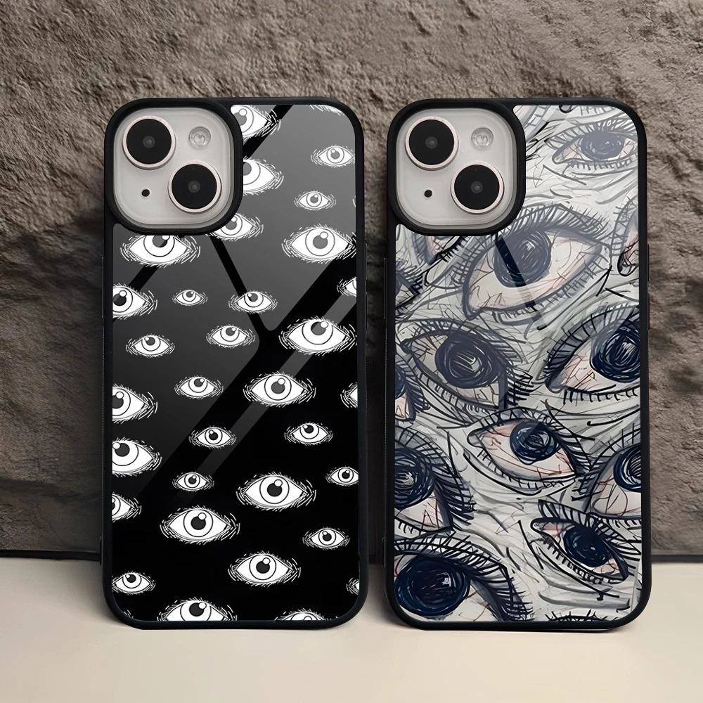 Scary Face Eyes Phone Case For Iphone 16 15 Pro Max 14 12 11 13 Mini 6 8 7 Plus X Xs XR PC+TPU Design Back Cover
