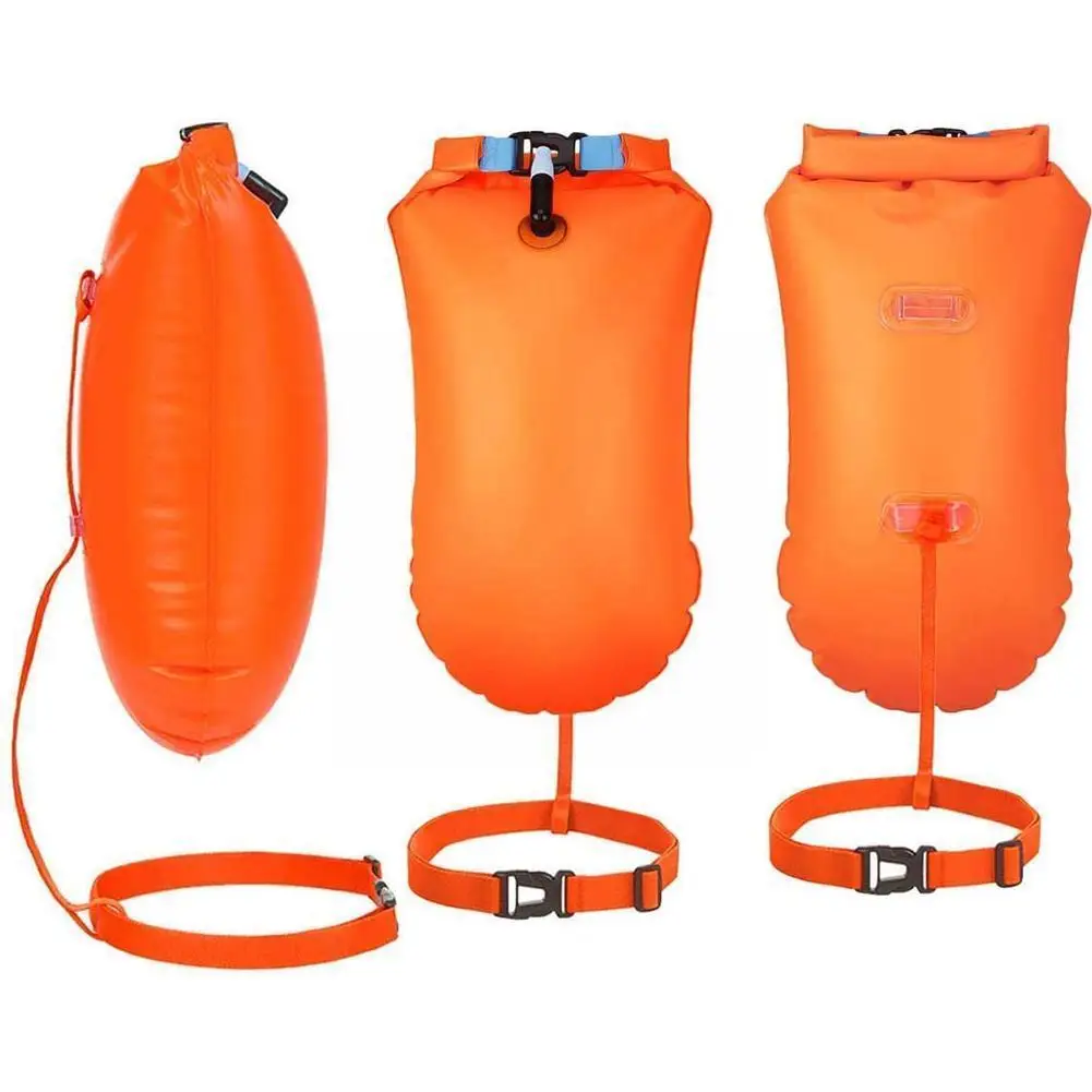 Inflatable Open Swimming Buoy Tow Float Dry Bag Double Air Bag with Waist Belt for Swimming Water Sport Storage Safety bag K3Z9