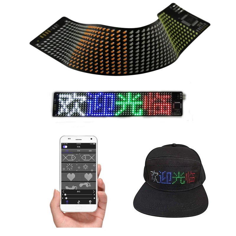 Mobile Phone Support App Led Strip Light  Module Hat Glowing Wireless Sending Word Scroll Bluetooth RGB Color Flexible Screen