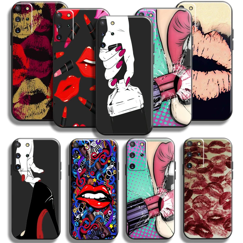 

Sexy Girl Kiss Red Lips Phone Case For Samsung Galaxy S22 S21 S20 Plus Ultra S21 S20 FE 5G Cases TPU Black Carcasa Back Soft