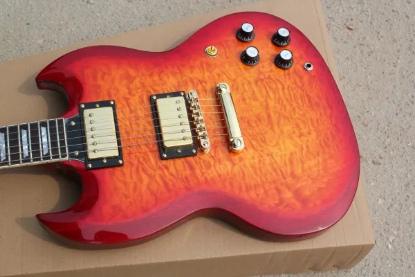 

Фабричный магазин, новейшая стеганая электрическая гитара вишня Sunburst с 2 пикапами, бесплатная доставка HAI g400