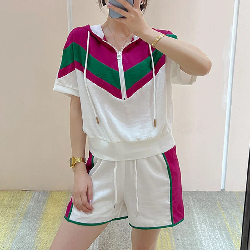 Lce Silk Fashion Trend Short Sleeve Shorts Suit Women's Summer 2023 New Korean Version Loose Sports Casual Two-Piece Set