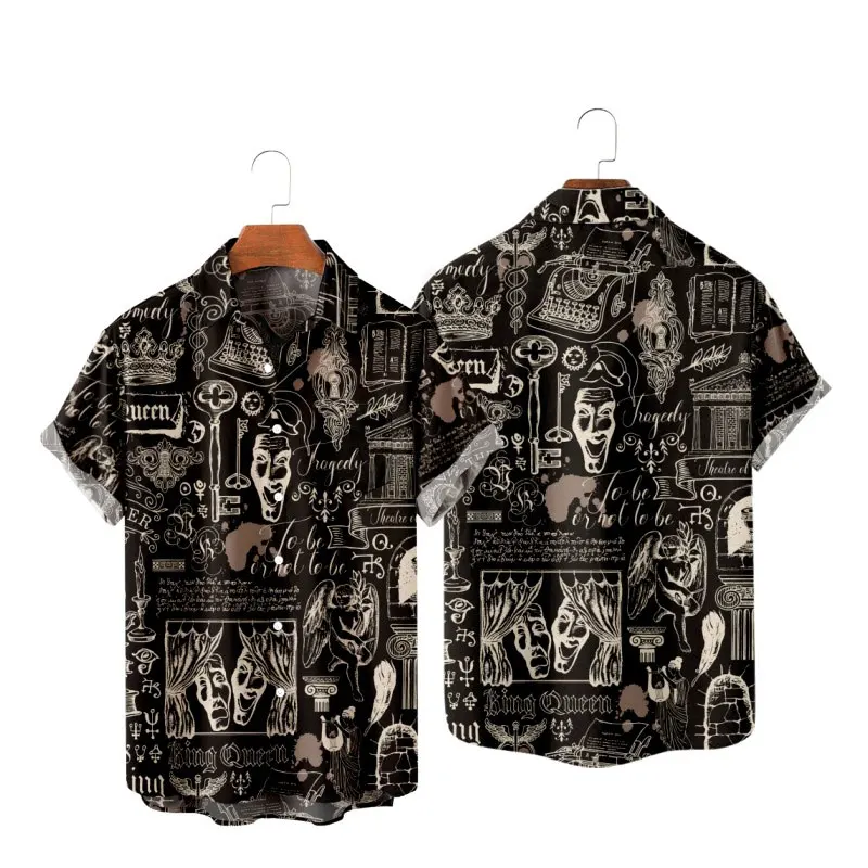 

Men's Fashion Y2K T-Shirts Hawaiian Shirt Devil Viking Texture 3D Print Cozy Casual Short Sleeve Beach Oversized Clothes 5