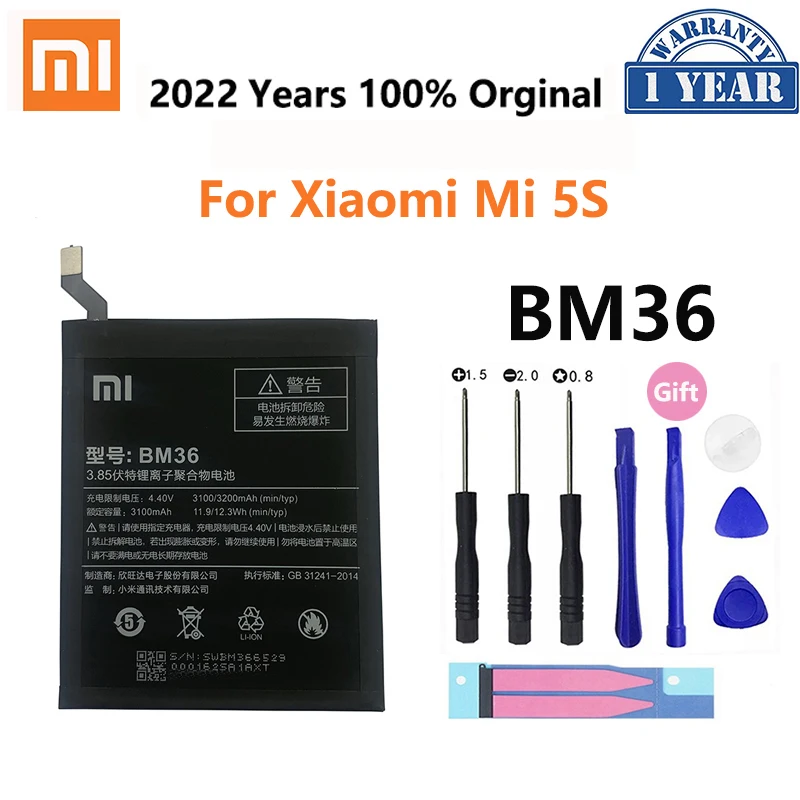 

100% Orginal Xiao mi BM36 3200mAh Battery For Xiaomi Mi 5S Mi5S M5S High Quality Phone Replacement Batteries