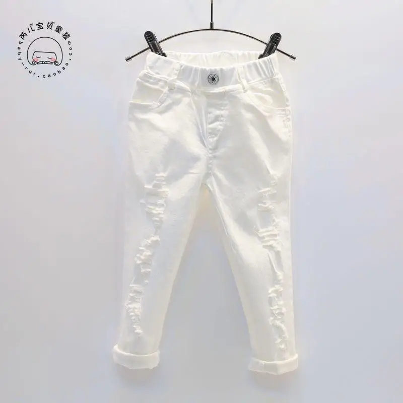 

2022 New Item Girl White Jeans Pant Hole Design Spring & Autumn Girls Casual Children Distrressed Light Kids Jeans