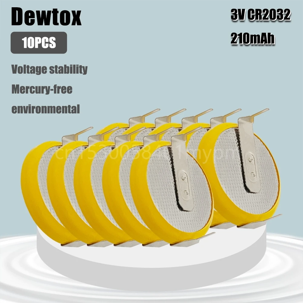 

10PCS Dewtox CR2032 3V Lithium Battery In Line Horizontal Solder Pin Battery for Electronic Meter,computer Motherboard