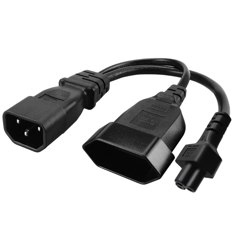 

3-pin IEC320-C14 Male Plug to IEC320-C5+EU4.0mm Female Adapter Cord Y-splitter Power Supply Converter Cable Line