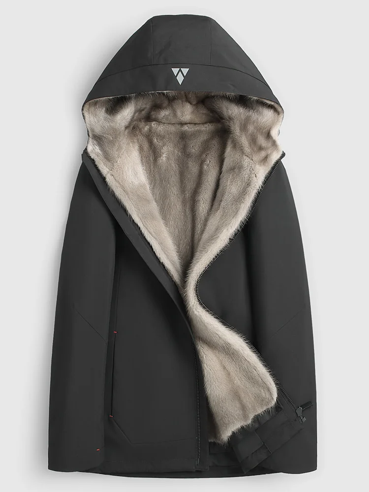 

Parka Men's Real Fur Marten Overcoats Mink Liner Nick Garment Short Fur Coat Whole Mink Wool coats for men