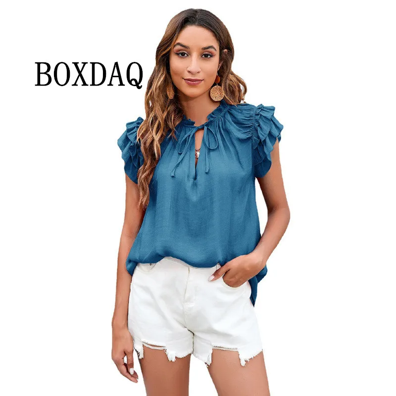 

Elegant Sweet Butterfly Sleeve Women T shirts 2022 Summer Tops Streetwear Casual V-neck Solid Loose Tees Shirts Female Clothing