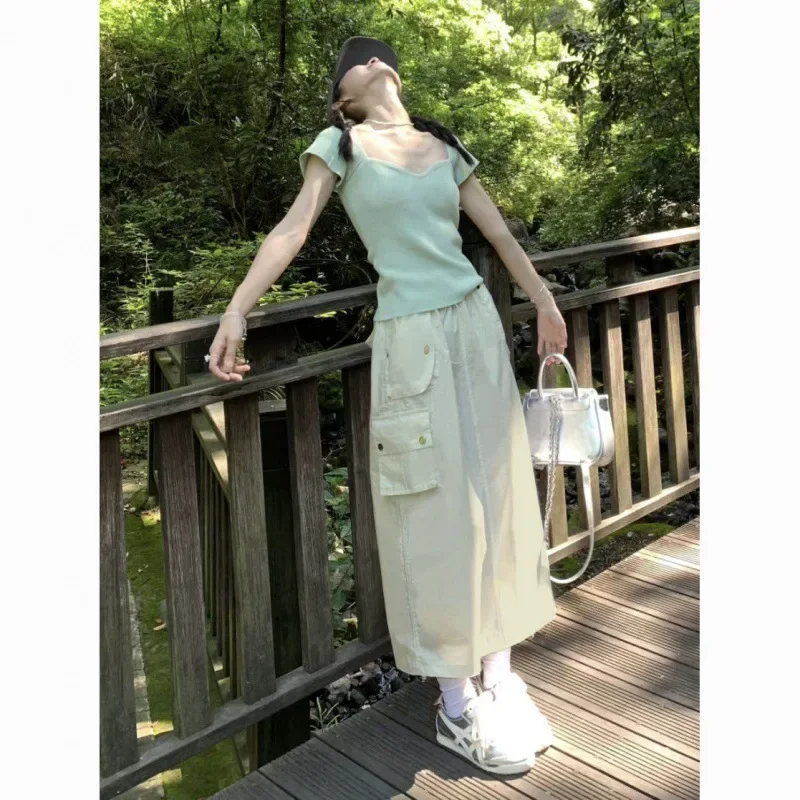 Женская одежда с изображением мятного движения новинка лета 2024 вязаный топ