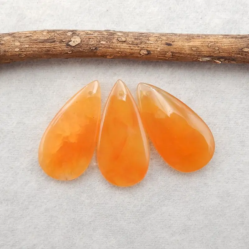 

New Design 3Pcs Natural Orange Agate Gemstone DIY Jewelry Fashion Teardrop Pendant Beads Set 30x15x4mm 10g