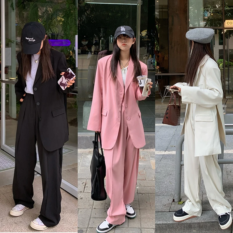 

Women's Clothing Spring Summer 2022 Loose Retro Lapel Slit Suit Jacket + Casual Wide-leg Ins Drape Suit Trousers