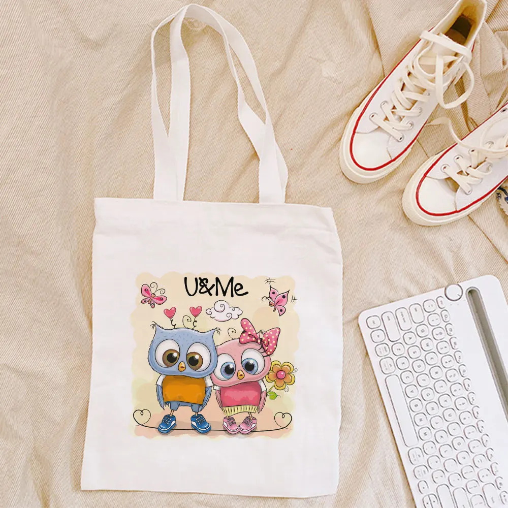 

Женская Холщовая Сумка-тоут с принтом совы, Повседневная Холщовая Сумка большого объема с мультяшным принтом в стиле Харадзюку, корейский с...