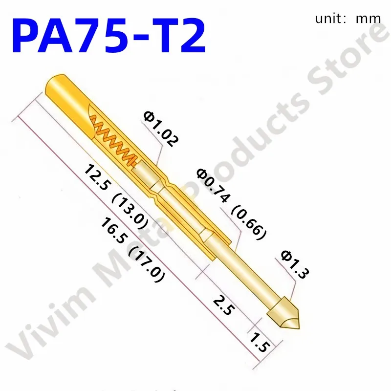 100 шт., пружинный тестовый зонд PA75-T2, диаметром 1,02 мм
