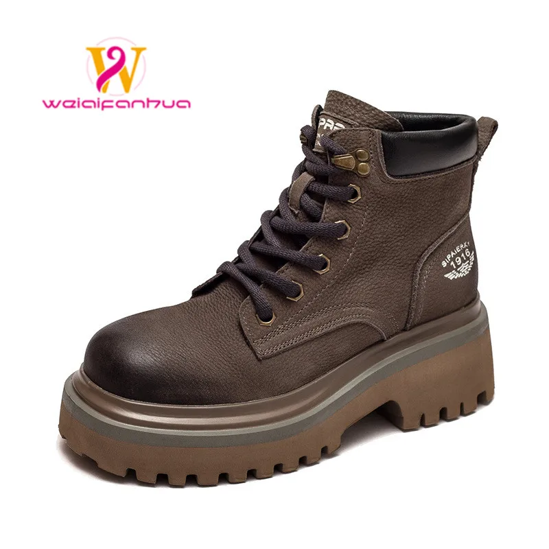 

First layer cowhide handmade marton boots 2022 new vintage fashion rub color platform comfort women's booties platform shoes