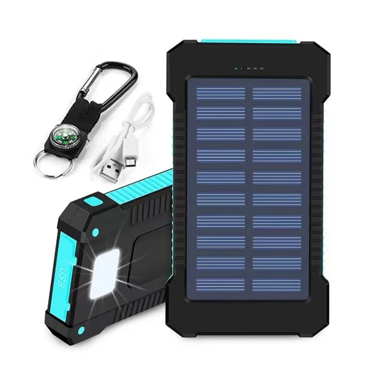 

outdoors Portable Solar Power Bank Waterproof USB compass External Charger for iPhone Smartphone Power Bank LED Light
