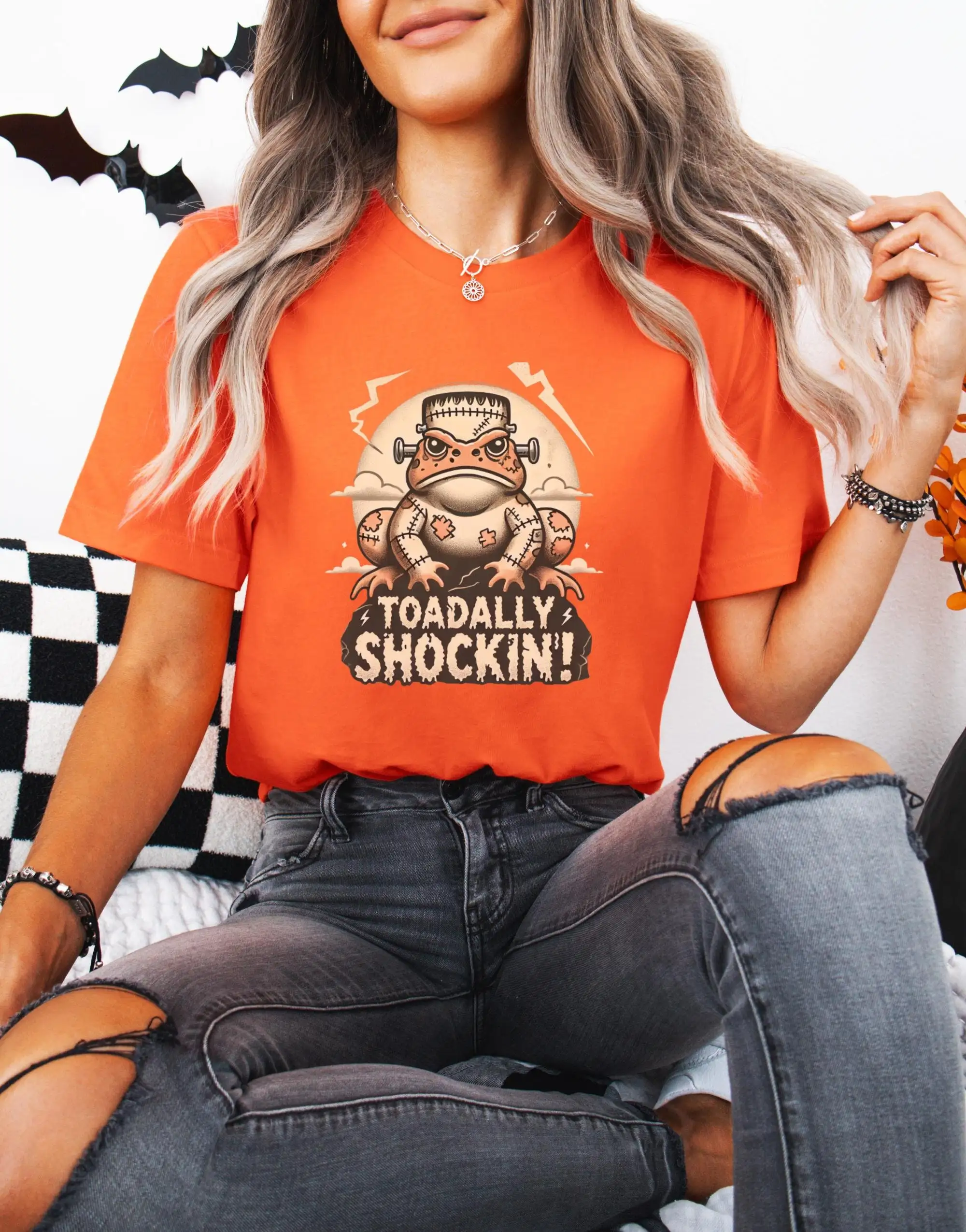 Футболка с жабой Франкенштейна жуткая милая одежда на Хэллоуин