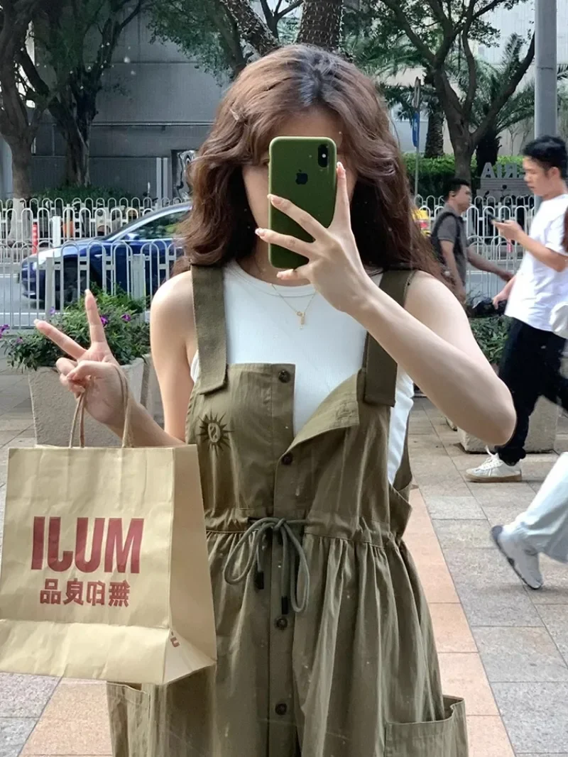 Женское винтажное платье на бретелях свободное Повседневное в японском стиле