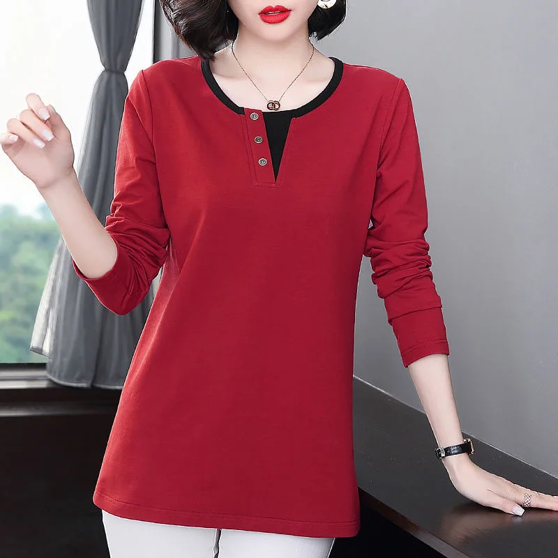 2022 Spring New Fashion T Shirt Woman O Neck Long Sleeve T-shirt Woman Korean Style Shirt Women Shirts