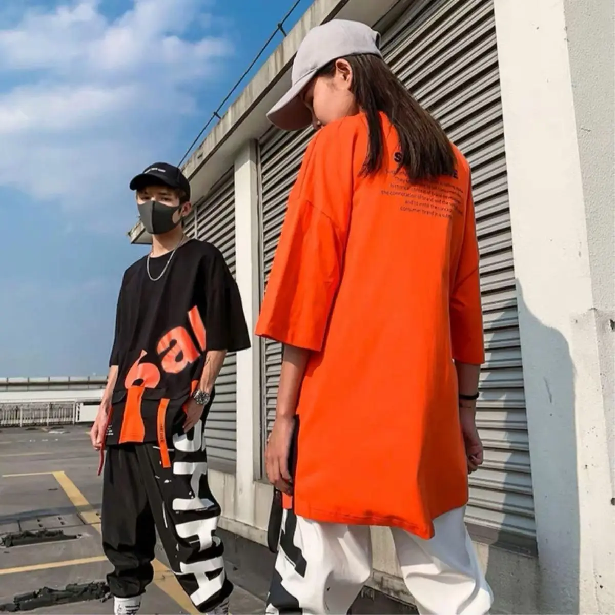 Summer Trendy Brand Couple Ins Hip-hop Tooling Short-sleeved T-shirt Shorts Men's Two-piece Fashionable Casual Sports Suit