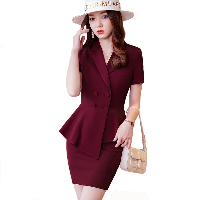 

High Quality Summer Women's Suit Two-piece Set 2022 New Fashion Short-sleeved Jacket High-waisted Skirt Office Professional Wear