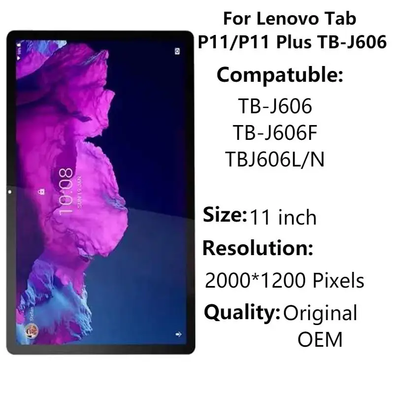

Оригинальный сенсорный ЖК-дисплей 11 дюймов для Lenovo TabP11/P11 Plus TB-J606 J606F, экран с дигитайзером в сборе, полная замена