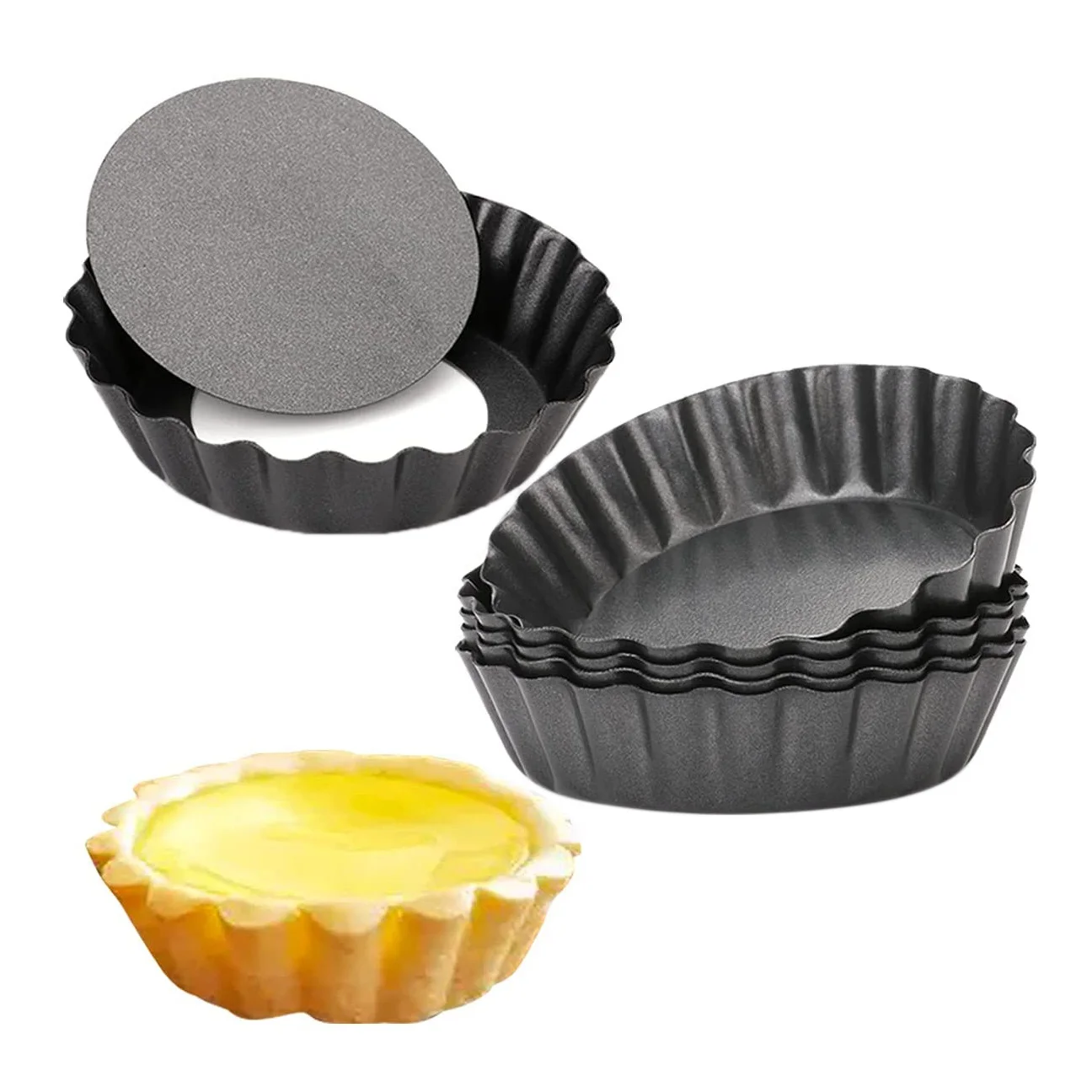 

6 Pcs Egg Tart Molds 3Inch Mini Tart Pans Removable Bottom Cupcake Cake Muffin Mold Tin Pan Baking Tool