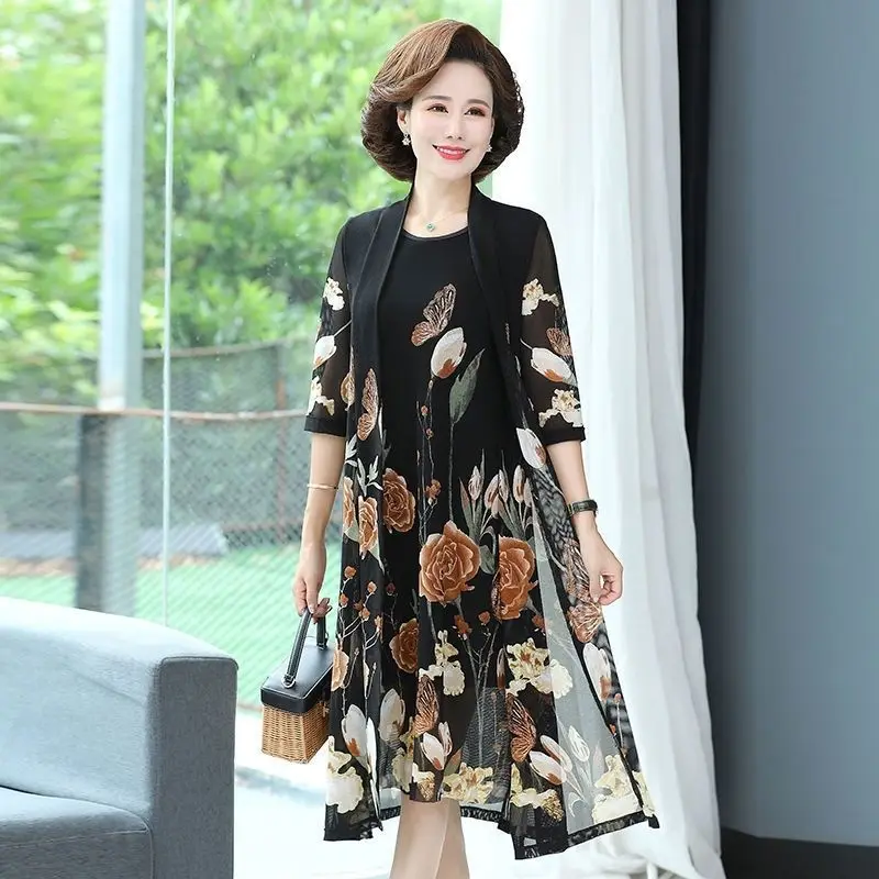 

Mother of The Bride Dress Suits Long Jacket Vintage Chiffon Groom Bridal Mom Dresses 2pcs Set Wedding Guest Wear Oversize E175