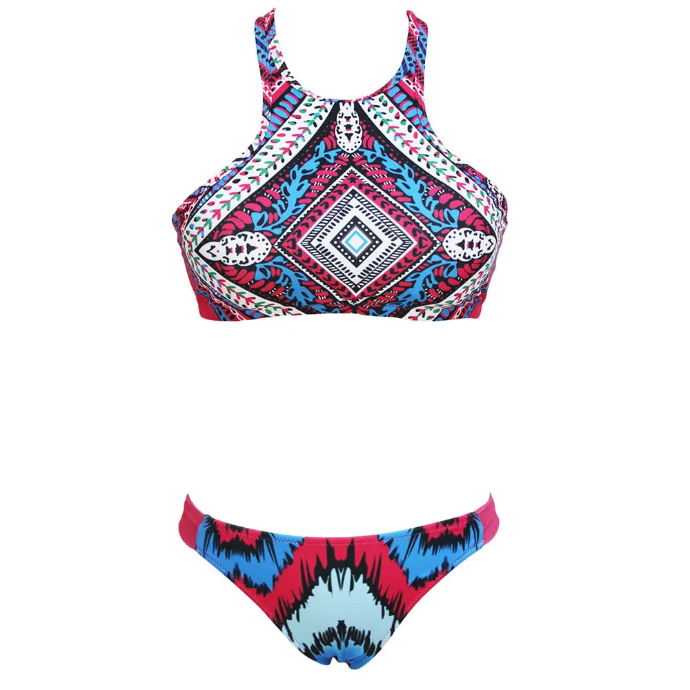 Женский купальник с принтом бюстгальтер цветочным пляжная одежда бикини из двух