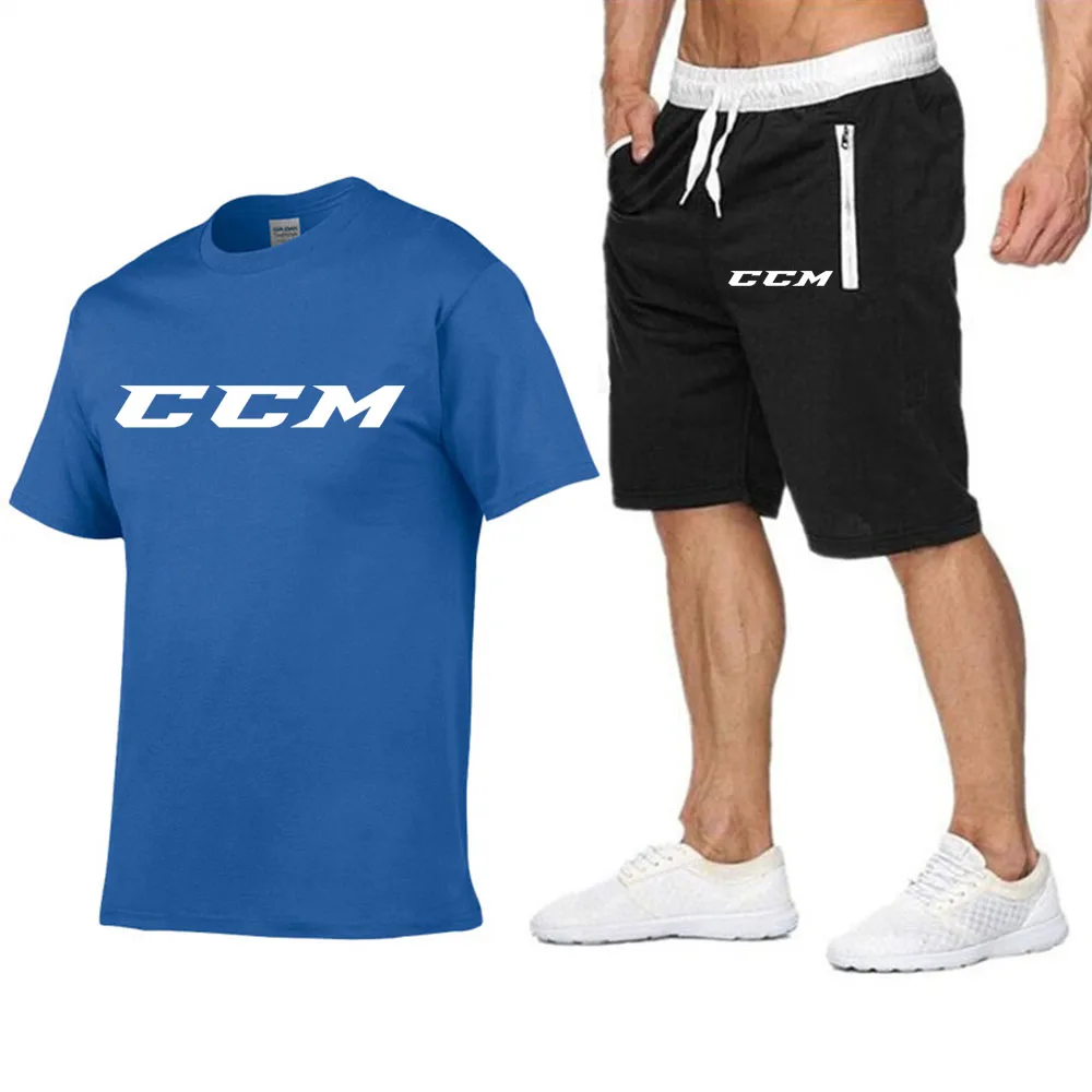 

Funny CCM Letter Men T shirt+Beach Shorts Two Pieces Sets 2023 Summer Cotton T-shirt Sportswear streetwear Harajuku Tops Tshirt