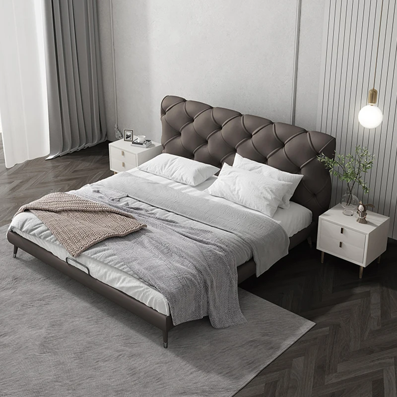 

Light Luxury Leather Bed Modern Minimalist Nordic 1.8m Bed Master Bedroom Ltalian Double Bed Sets for Lovers Adult