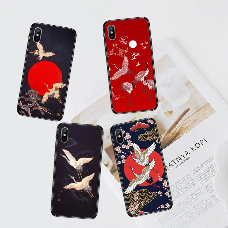 

Chinese Style White Crane Phone Case For iphone 12 11 13 7 8 6 s plus x xs xr pro max mini shell