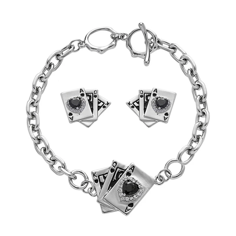 

Новые серьги-браслеты в стиле хип-хоп с изображением Спайс девушки любви с бриллиантами игральные карты с прострочкой Интересные Индивидуа...