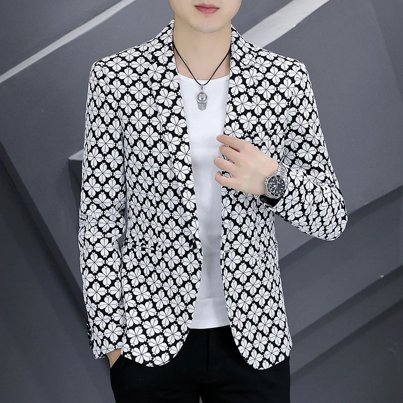

HOO 2023 Autumn New Men's Printed blazer Youth Slim Fit Leisure blazer